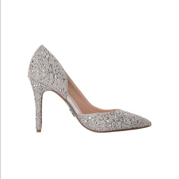 Rhinestone Pointed Toe Stiletto Dress Pump Heel with Blue Bottom - Picture 3 of 5